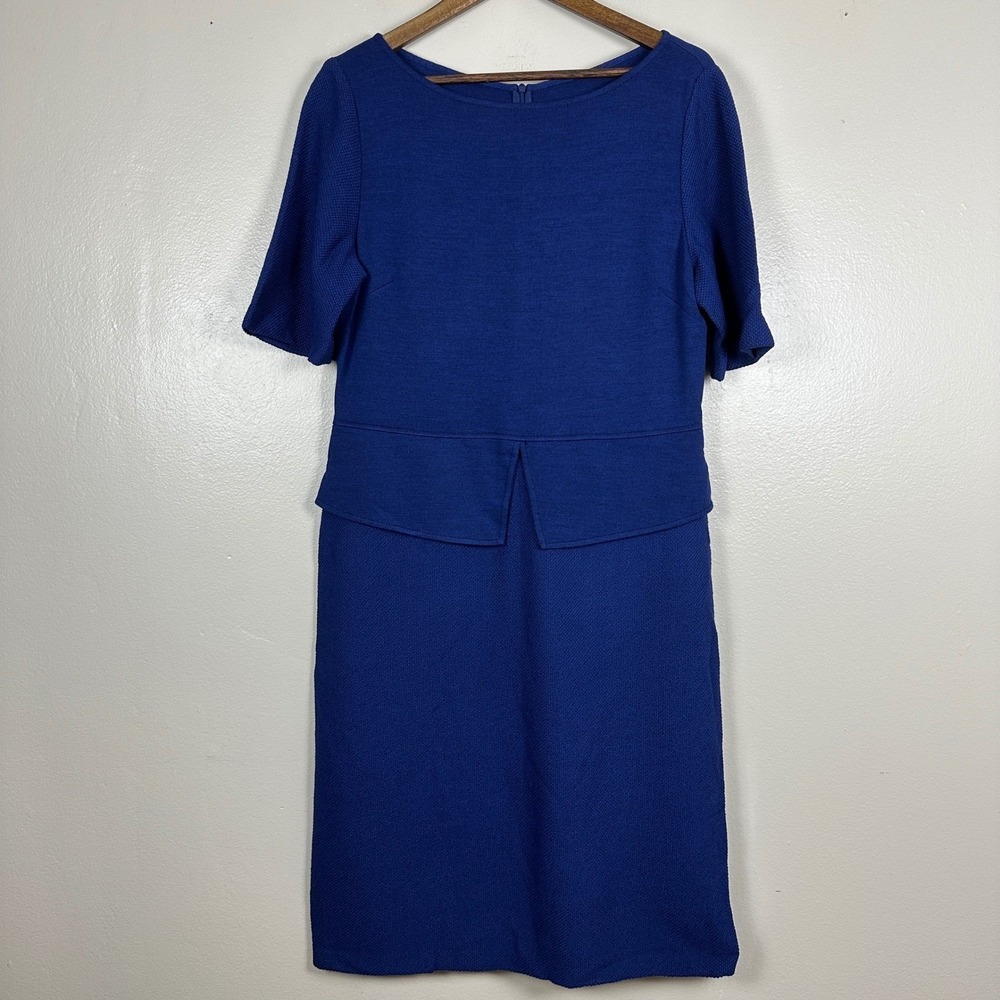 St John Women's 12 Navy Blue Sheath Dress Quiet Luxury Contemporary 50s 60s